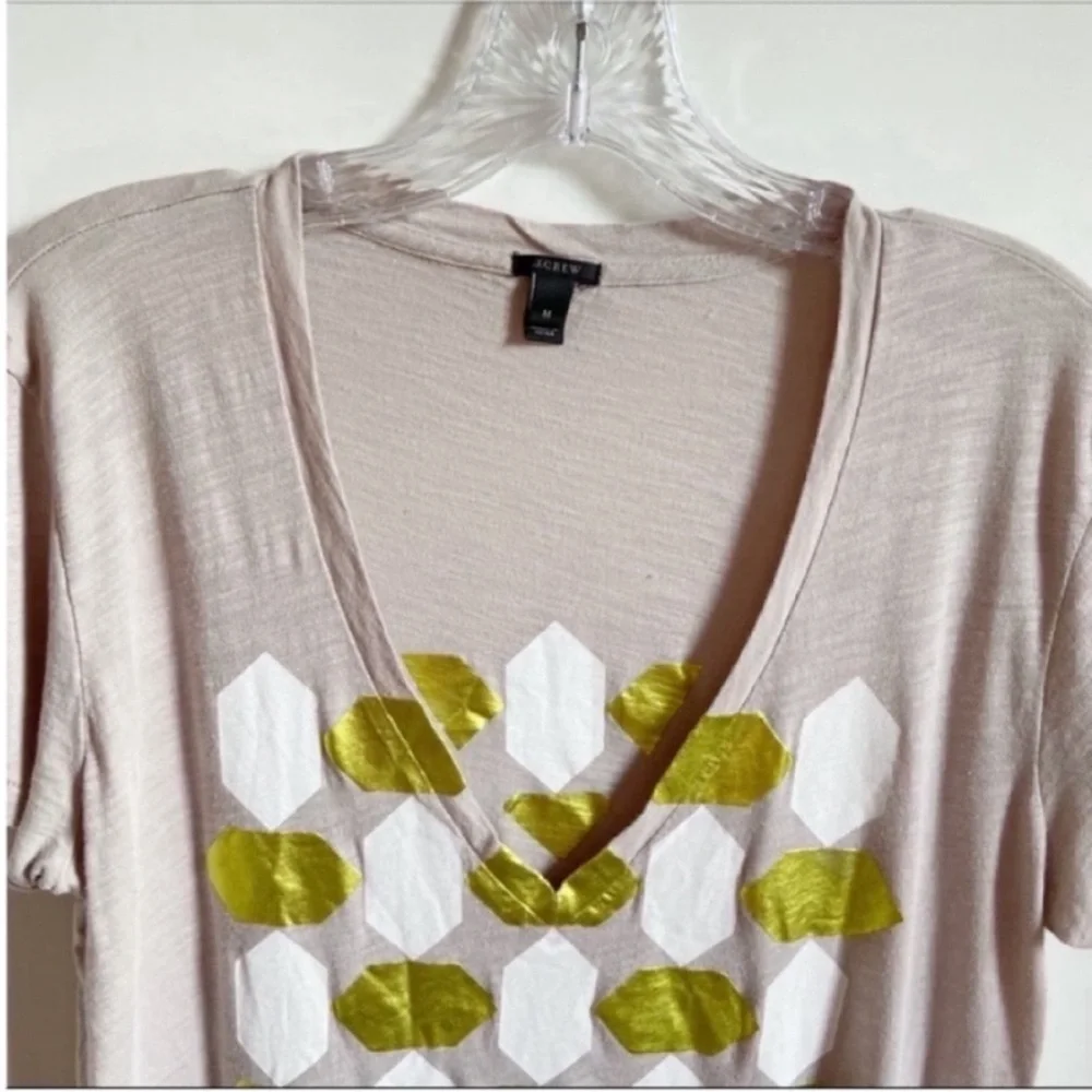 J. Crew t-shirt beige tan metallic gold foil geometric print - Picture 3 of 6